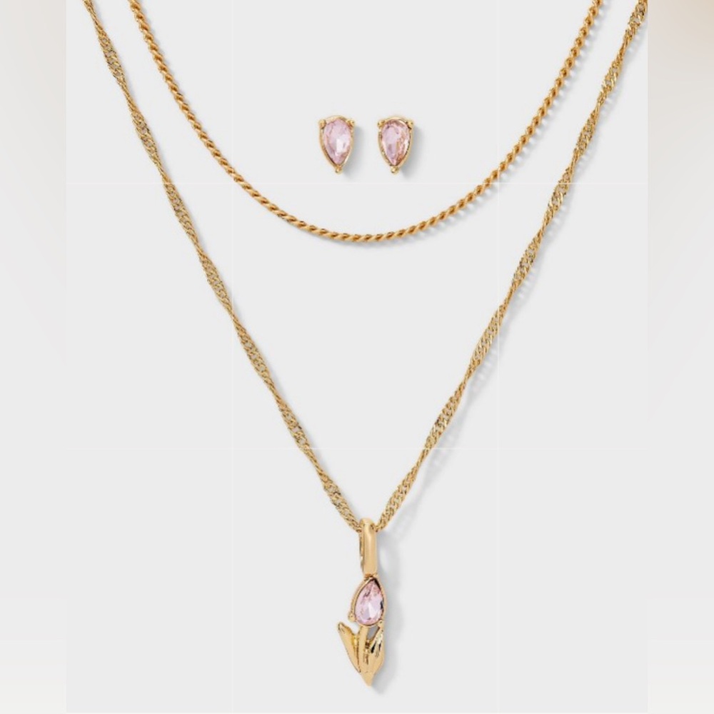 Bella Uno Bellissima 14kt Gold Dipped
Pear Earring Tulip Necklace Extender Set